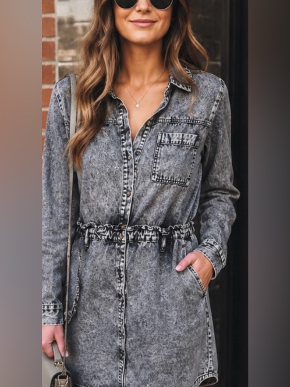 Who what wear Acid Wash Distressed Denim Shirt Dress Size Medium